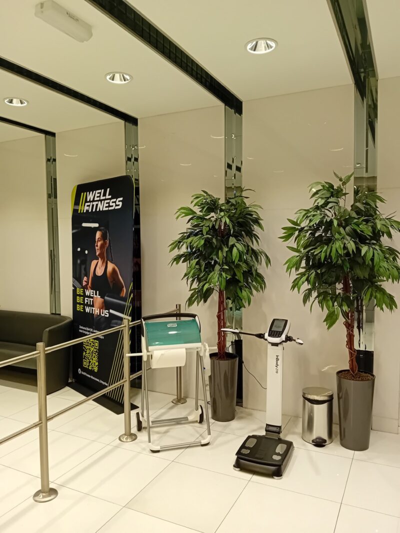 Bramki wejściowe do klubu Well Fitness Ursynów – strefa wejścia dla klubowiczów